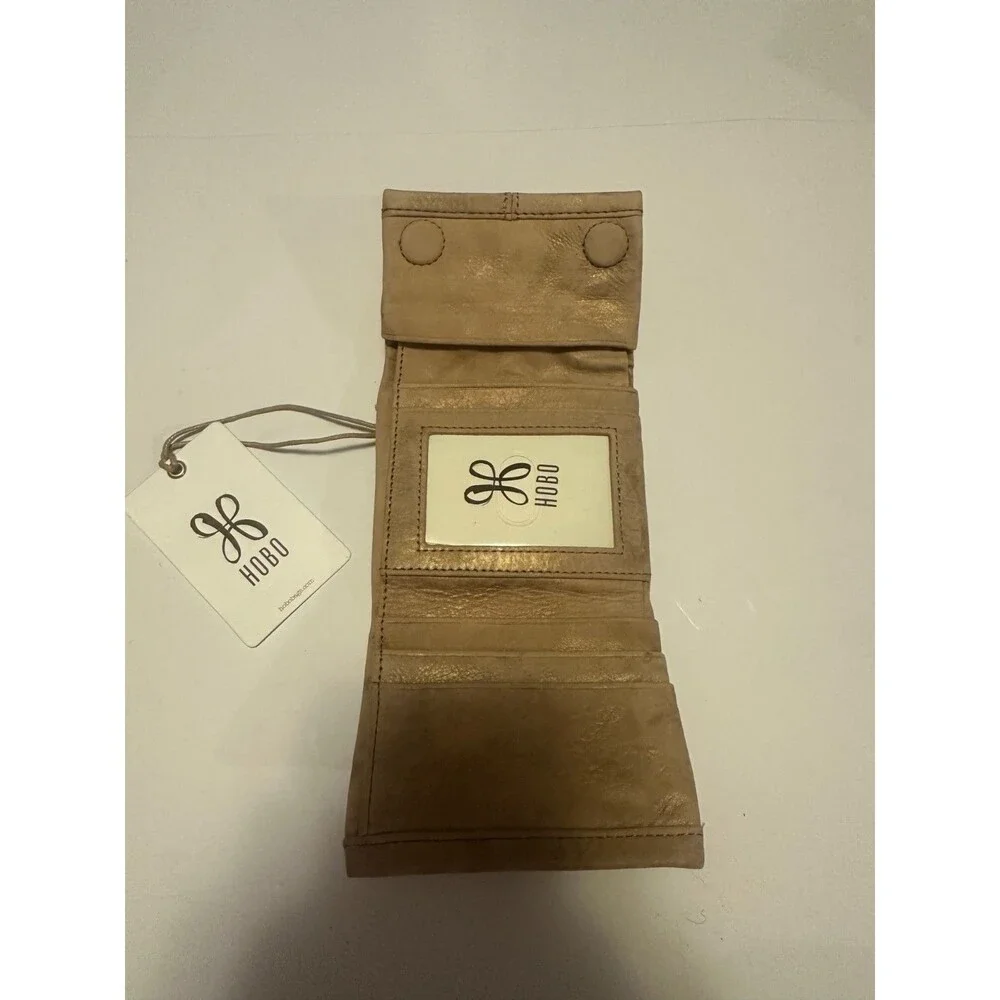 NWT Hobo Keen Mini Trifold Wallet In Gold Cashmere Geniune Leather